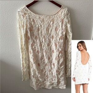 Merritt Charles Lace Off-White and Peach Bodycon Dress with Scoop Back